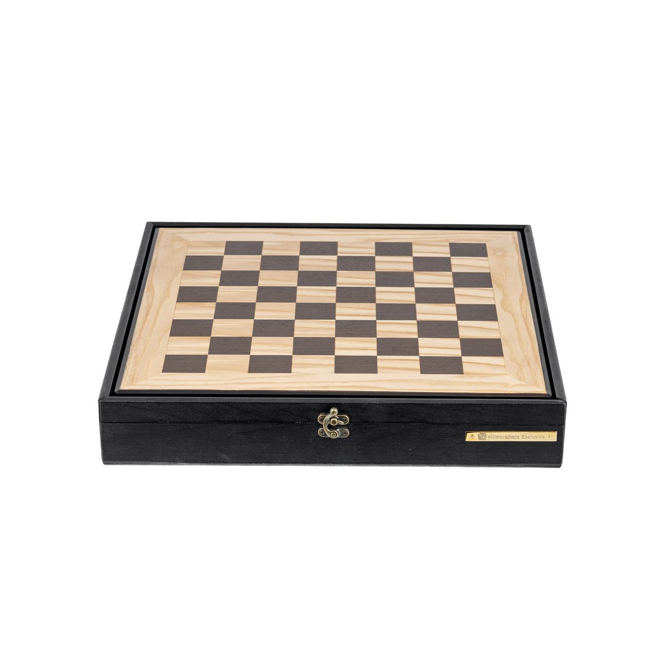 Olive Wood Chess Set in Black Wooden Box, Metallic Chess Pieces 41 X